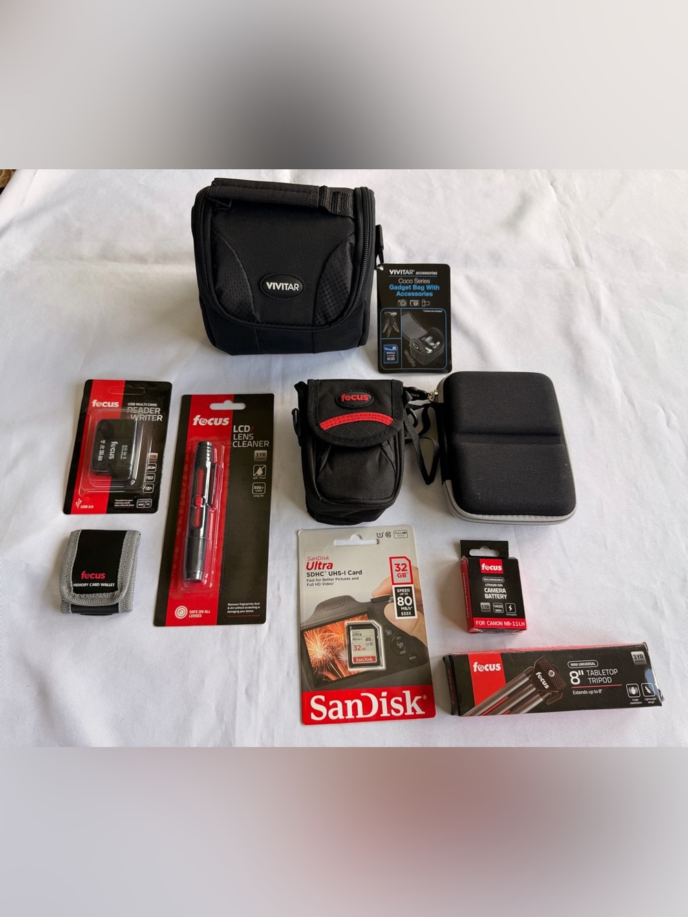 NEW Unused Vivitar Camera Bag & Focus Camera Accessories LOT
